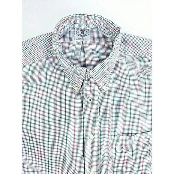 Brooks Brothers Size Large White Black Red Green Check Short Sleeve Sport Shirt - Picture 1 of 9